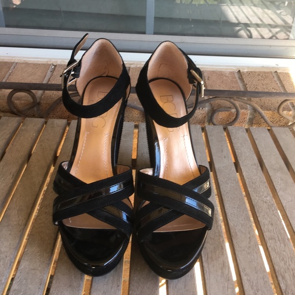 BCBG Shoes - BCBG Black Strap Wedges